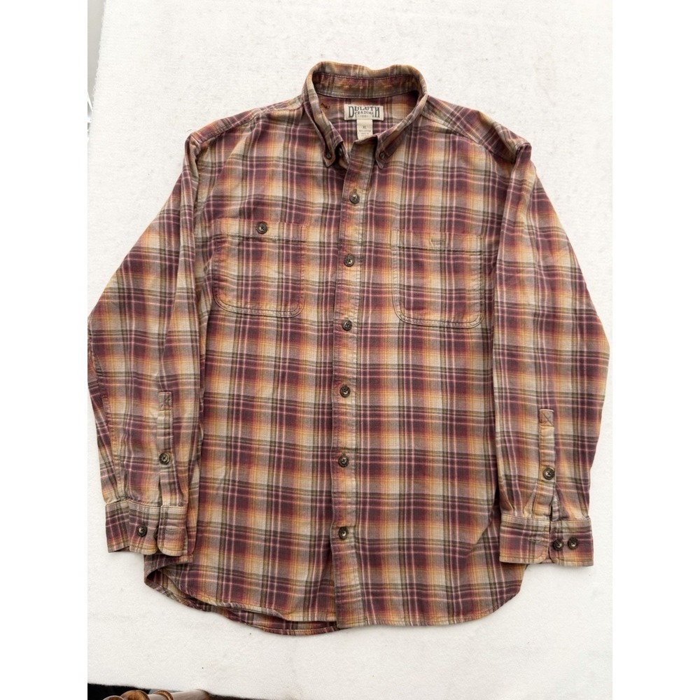 Duluth Trading Co Shirt Mens XL Orange Red Plaid Long Sleeve Flannel Button Up